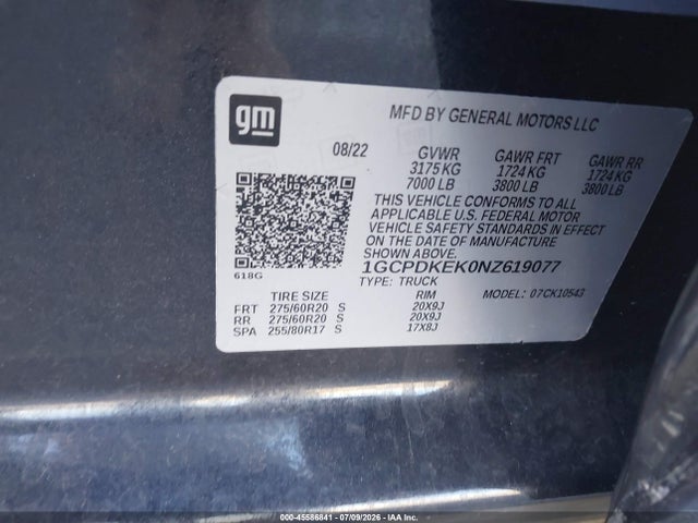 1GCPDKEK0NZ619077 Chevrolet Silverado 1500 4wd Short Bed Lt With 2fl