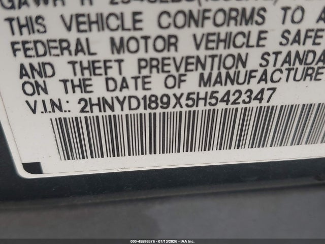 45586876 :رقم المزاد ، 2HNYD189X5H542347 vin ، 2005 Acura Mdx مزاد بيع