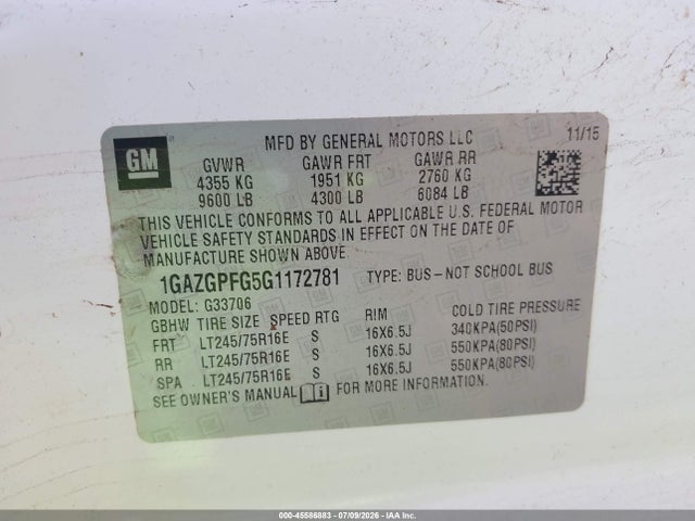 Chevrolet Express 3500 Lt 2016 1GAZGPFG5G1172781 Image 9
