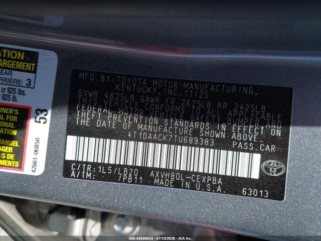 4T1DAACK7TU689383 Toyota CAMRY XSE