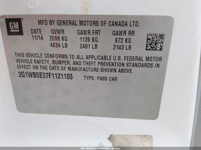 Продаж на аукціоні авто 2015 Chevrolet Impala Limited Lt, vin: 2G1WB5E37F1121103, номер лоту: 45586933