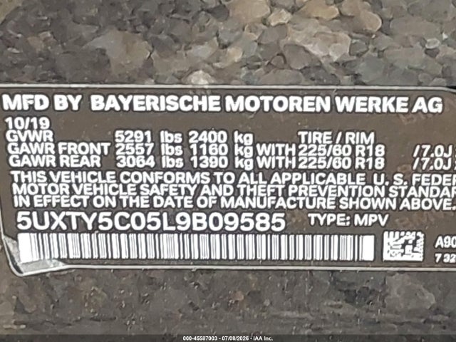 Aukcja sprzedaży 2020 Bmw X3 Xdrive30i, vin: 5UXTY5C05L9B09585, numer aukcji: 45587003