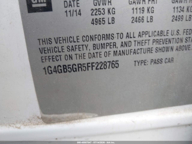 45587047 :رقم المزاد ، 1G4GB5GR5FF228765 vin ، 2015 Buick Lacrosse Leather مزاد بيع