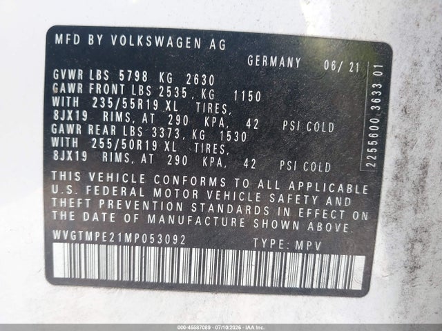 WVGTMPE21MP053092 Volkswagen ID.4 PRO S