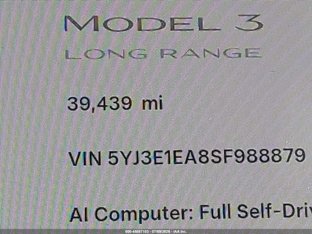 Продажа на аукционе авто 2025 Tesla Model 3 Long Range Rear-wheel Drive/standard Rear-wheel Drive, vin: 5YJ3E1EA8SF988879, номер лота: 45587103