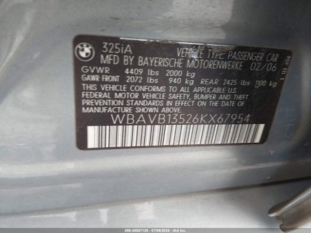 Продажа на аукционе авто 2006 Bmw 325i, vin: WBAVB13526KX67954, номер лота: 45587125