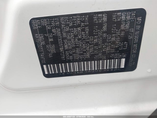 Aukcja sprzedaży 2026 Nissan Rogue Platinum, vin: JN8BT3DD5TW472781, numer aukcji: 45587128