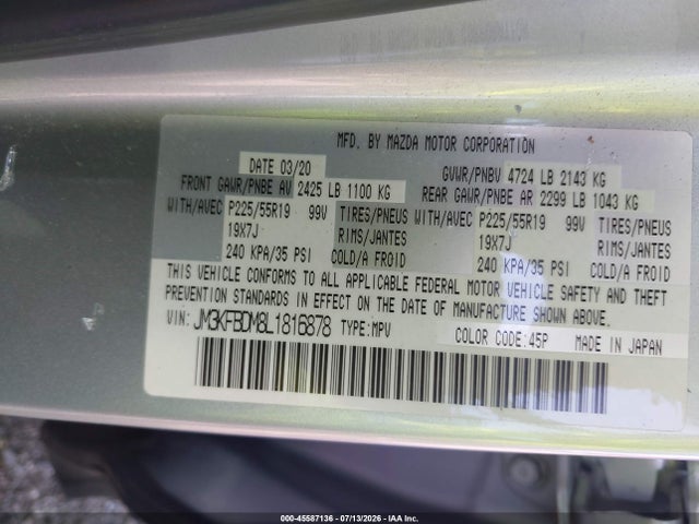 Продаж на аукціоні авто 2020 Mazda Cx-5 Grand Touring, vin: JM3KFBDM8L1816878, номер лоту: 45587136