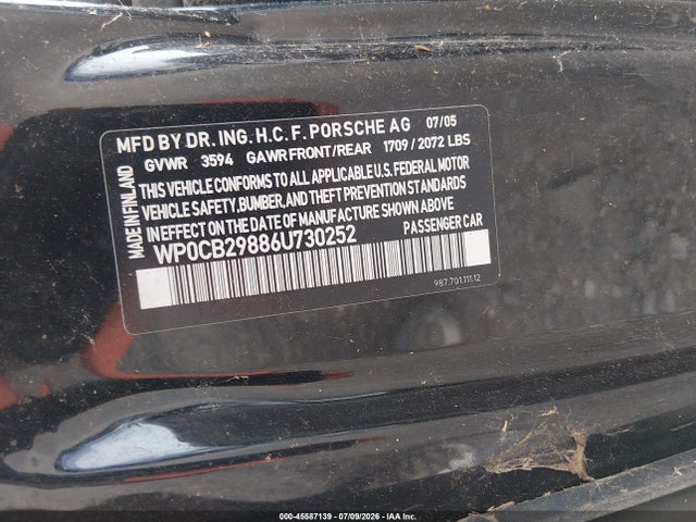 Aukcja sprzedaży 2006 Porsche Boxster S, vin: WP0CB29886U730252, numer aukcji: 45587139