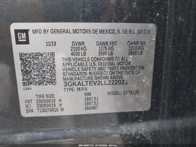 2020 Gmc Terrain Awd Sle მანქანა იყიდება აუქციონზე, vin: 3GKALTEV2LL222021, აუქციონის ნომერი: 45587175