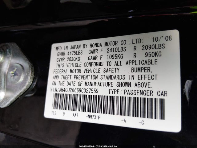 45587204 :رقم المزاد ، JH4CU26669C027559 vin ، 2009 Acura Tsx مزاد بيع