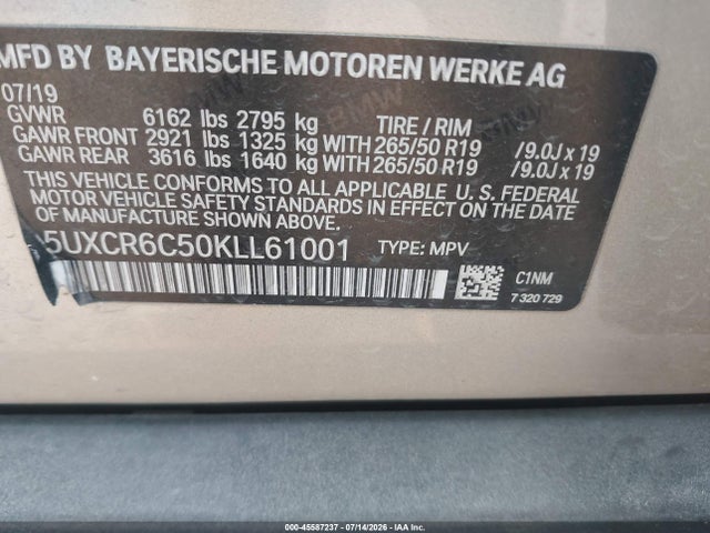 Продаж на аукціоні авто 2019 Bmw X5 Xdrive40i, vin: 5UXCR6C50KLL61001, номер лоту: 45587237