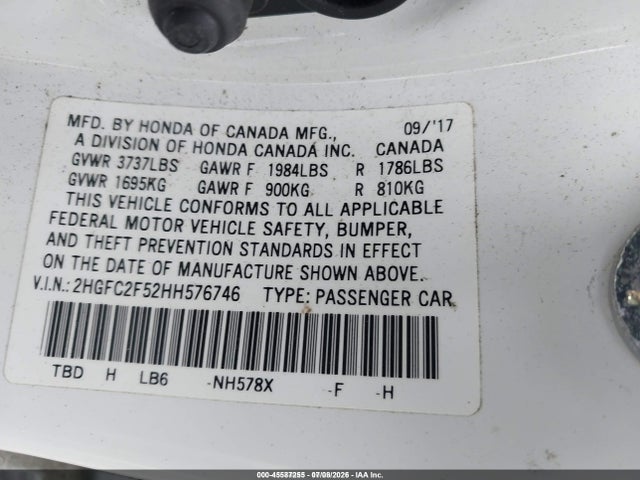 Продаж на аукціоні авто 2017 Honda Civic Lx, vin: 2HGFC2F52HH576746, номер лоту: 45587255