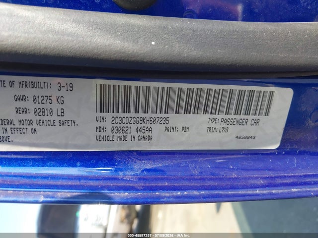 Продаж на аукціоні авто 2019 Dodge Challenger Sxt Awd, vin: 2C3CDZGG9KH607235, номер лоту: 45587257