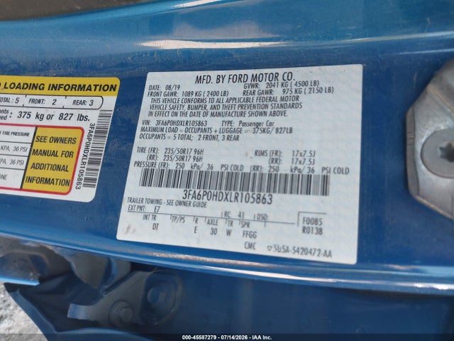 Aukcja sprzedaży 2020 Ford Fusion Se, vin: 3FA6P0HDXLR105863, numer aukcji: 45587279