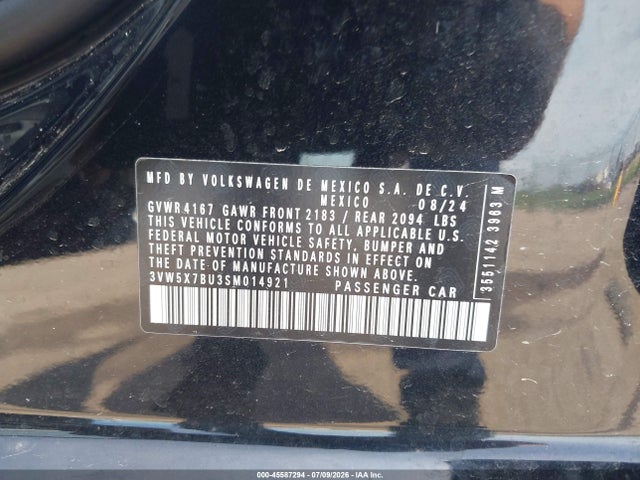 45587294 :رقم المزاد ، 3VW5X7BU3SM014921 vin ، 2025 Volkswagen Jetta 1.5t S مزاد بيع