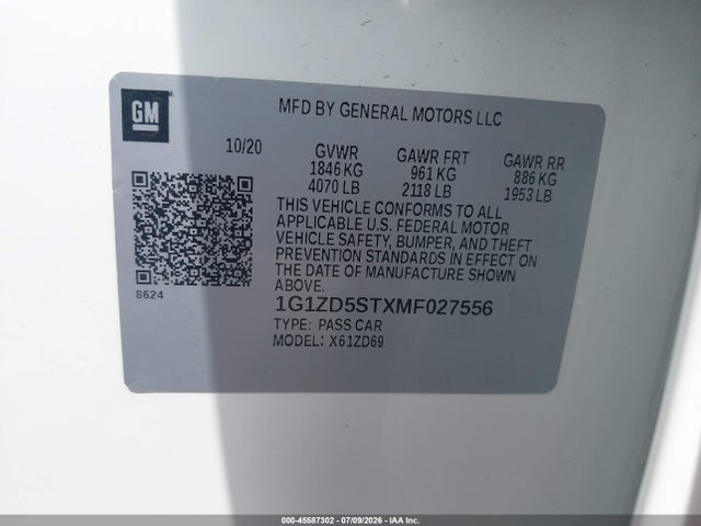 1G1ZD5STXMF027556 Chevrolet Malibu Fwd Lt