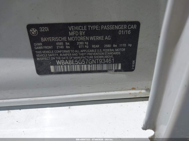 Продажа на аукционе авто 2016 Bmw 320i Xdrive, vin: WBA8E5G57GNT93461, номер лота: 45587323