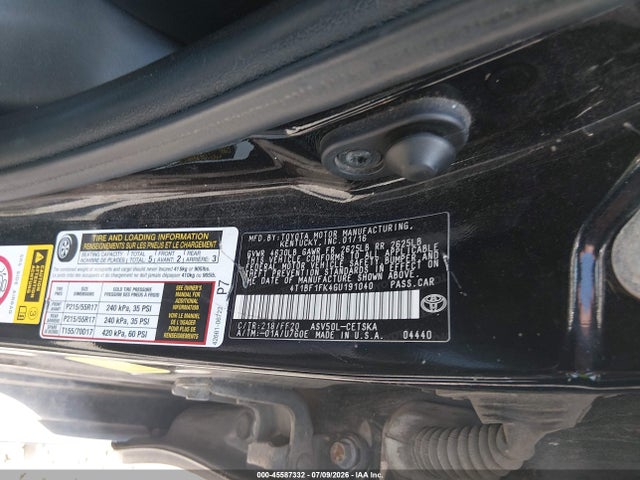 Продажа на аукционе авто 2016 Toyota Camry Se, vin: 4T1BF1FK4GU191040, номер лота: 45587332