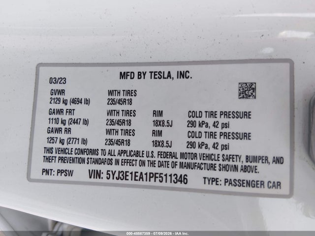 Tesla Model 3 Rear-wheel Drive 2023 5YJ3E1EA1PF511346 Image 9