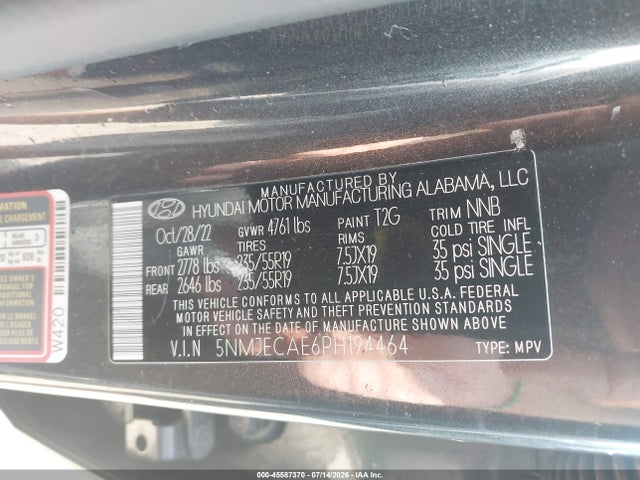 Aukcja sprzedaży 2023 Hyundai Tucson Limited, vin: 5NMJECAE6PH194464, numer aukcji: 45587370