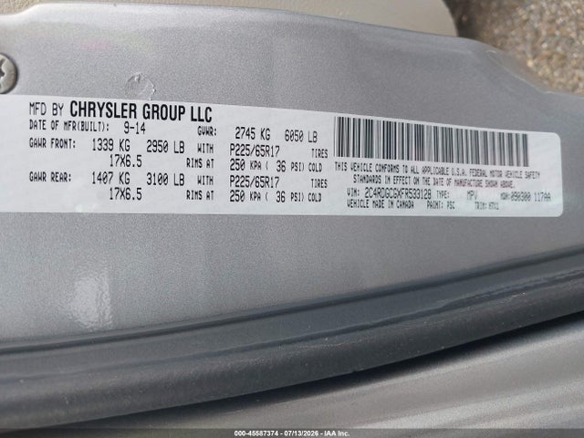 Продажа на аукционе авто 2015 Dodge Grand Caravan Sxt, vin: 2C4RDGCGXFR533128, номер лота: 45587374