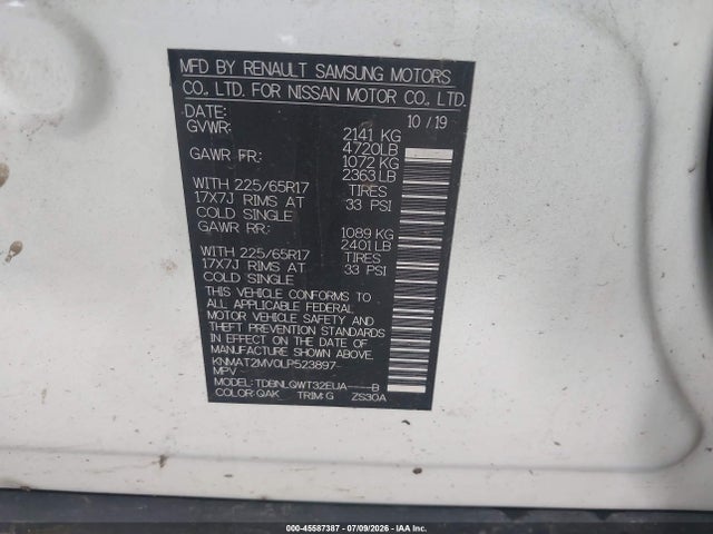 Продаж на аукціоні авто 2020 Nissan Rogue Sv Intelligent Awd, vin: KNMAT2MV0LP523897, номер лоту: 45587387