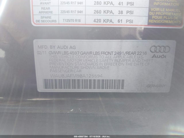 Aukcja sprzedaży 2011 Audi A3 2.0 Tdi Premium, vin: WAUBJAFM9BA125594, numer aukcji: 45587394