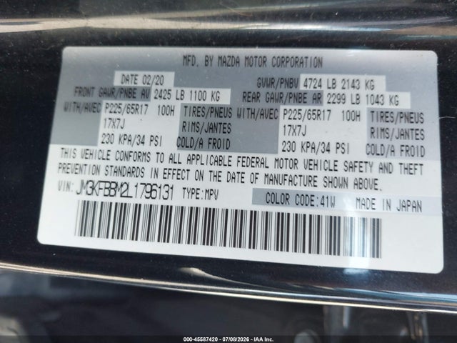 Aukcja sprzedaży 2020 Mazda Cx-5 Sport, vin: JM3KFBBM2L1796131, numer aukcji: 45587420