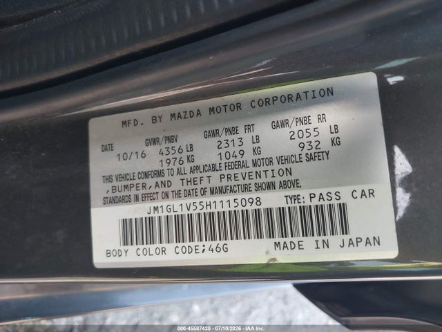 45587430 :رقم المزاد ، JM1GL1V55H1115098 vin ، 2017 Mazda Mazda6 Touring مزاد بيع