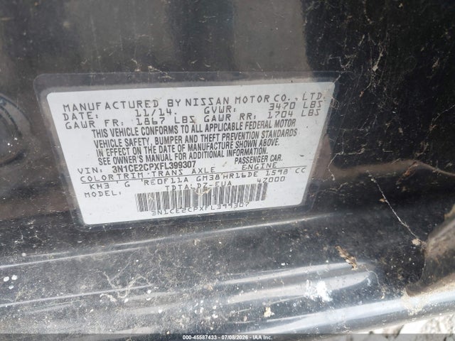 Auction sale of the 2015 Nissan Versa Note Sv, vin: 3N1CE2CPXFL399307, lot number: 45587433