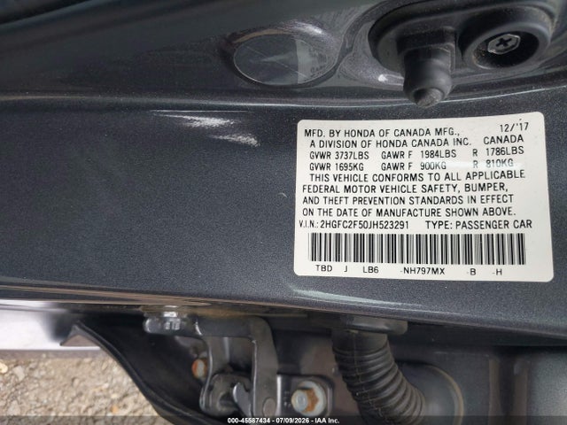 Aukcja sprzedaży 2018 Honda Civic Lx, vin: 2HGFC2F50JH523291, numer aukcji: 45587434