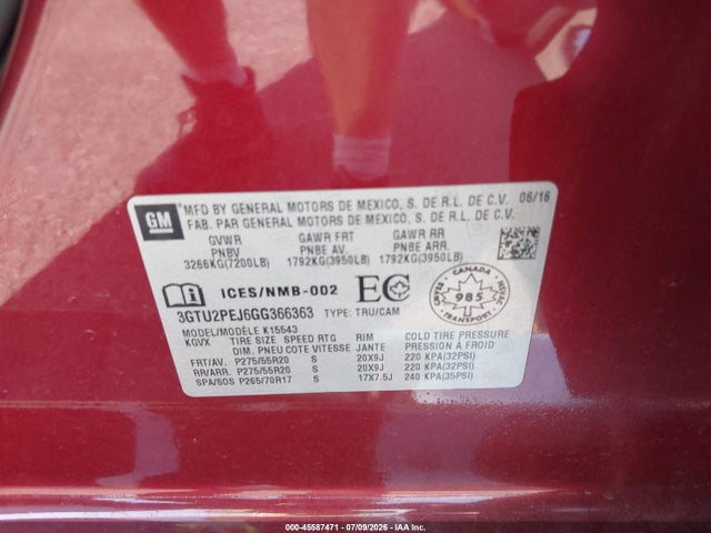 45587471 :رقم المزاد ، 3GTU2PEJ6GG366363 vin ، 2016 Gmc Sierra 1500 Denali مزاد بيع