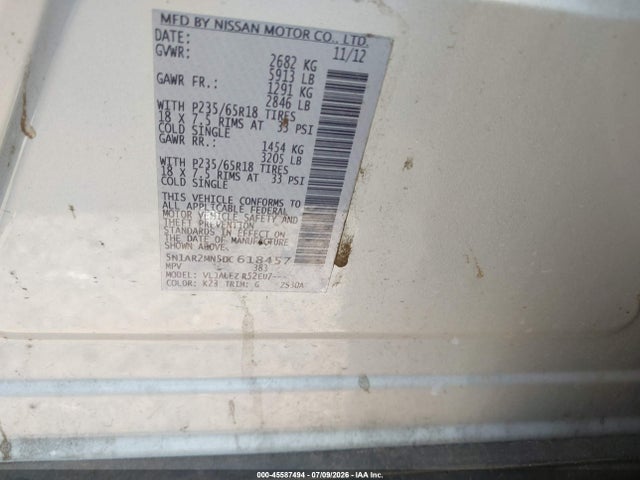 2013 Nissan Pathfinder Sv მანქანა იყიდება აუქციონზე, vin: 5N1AR2MN5DC618457, აუქციონის ნომერი: 45587494