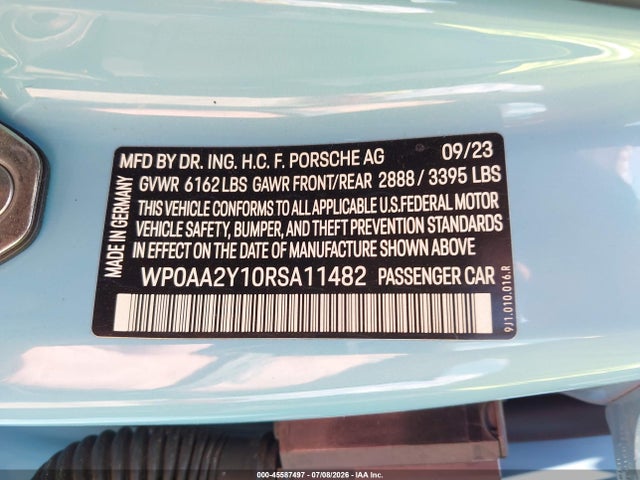 Aukcja sprzedaży 2024 Porsche Taycan, vin: WP0AA2Y10RSA11482, numer aukcji: 45587497