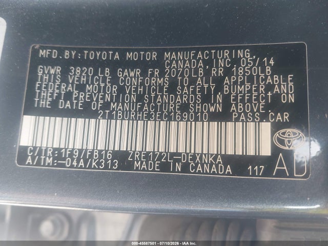 Toyota COROLLA LE 2014 2T1BURHE3EC169010 Image 9