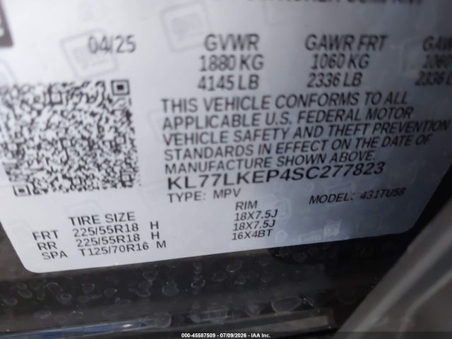 Aukcja sprzedaży 2025 Chevrolet Trax Fwd Activ, vin: KL77LKEP4SC277823, numer aukcji: 45587509