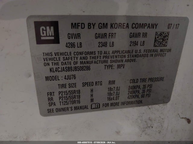 Продажа на аукционе авто 2018 Buick Encore Preferred, vin: KL4CJASB9JB508286, номер лота: 45587518