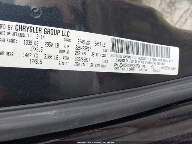 2C4RDGCG3ER298764 Dodge Grand Caravan Sxt 30th Anniversary