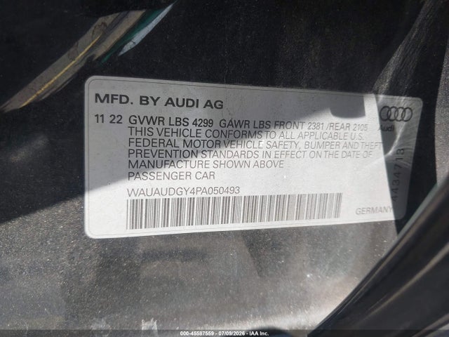2023 Audi A3 Premium 40 Tfsi Front-wheel Drive S Tronic მანქანა იყიდება აუქციონზე, vin: WAUAUDGY4PA050493, აუქციონის ნომერი: 45587559