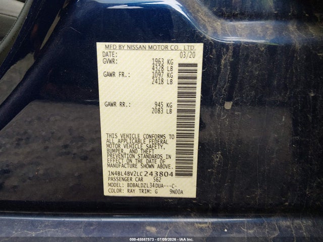 45587573 :رقم المزاد ، 1N4BL4BV2LC243804 vin ، 2020 Nissan Altima S Fwd مزاد بيع