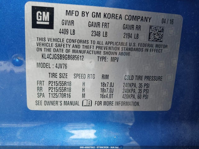 Buick Encore Leather 2016 KL4CJGSB9GB685612 Image 9