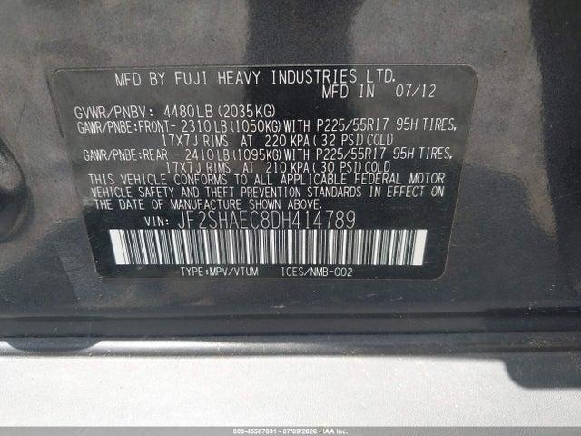 Aukcja sprzedaży 2013 Subaru Forester 2.5x Limited, vin: JF2SHAEC8DH414789, numer aukcji: 45587631
