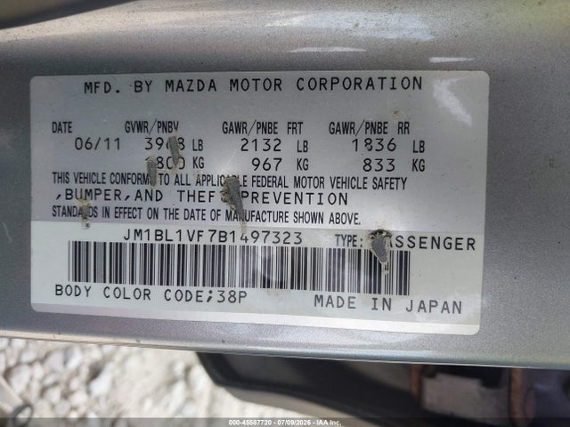 Aukcja sprzedaży 2011 Mazda Mazda3 I Touring, vin: JM1BL1VF7B1497323, numer aukcji: 45587720