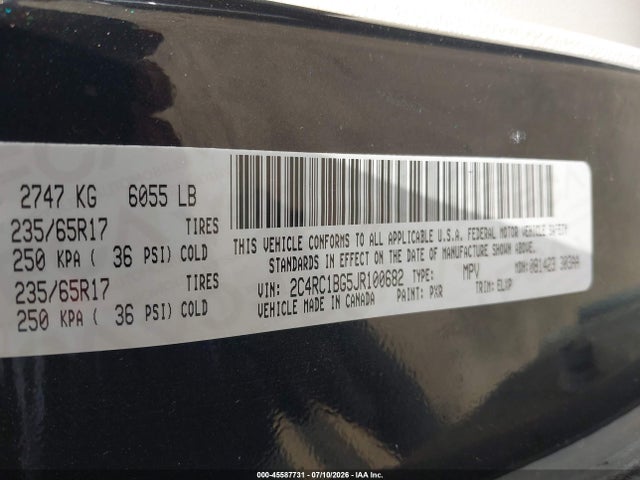Продажа на аукционе авто 2018 Chrysler Pacifica Touring L, vin: 2C4RC1BG5JR100682, номер лота: 45587731