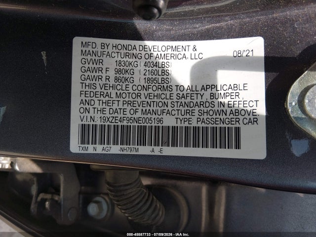Aukcja sprzedaży 2022 Honda Insight Touring, vin: 19XZE4F95NE005196, numer aukcji: 45587733