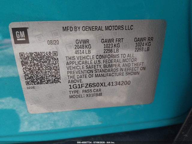 Продажа на аукционе авто 2020 Chevrolet Bolt Ev Fwd Premier, vin: 1G1FZ6S0XL4134200, номер лота: 45587734