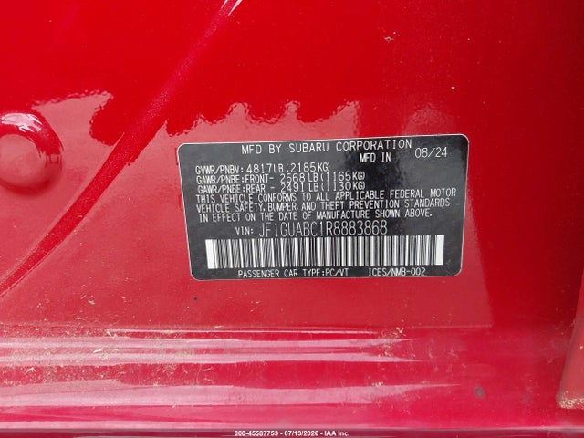 45587753 :رقم المزاد ، JF1GUABC1R8883868 vin ، 2024 Subaru Impreza Base 5-door مزاد بيع