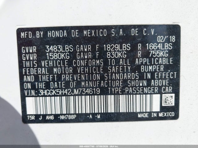3HGGK5H42JM734619 Honda FIT LX