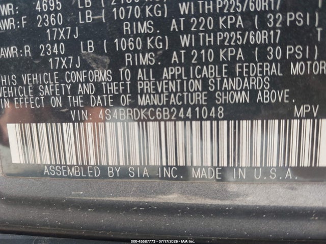 45587773 :رقم المزاد ، 4S4BRDKC6B2441048 vin ، 2011 Subaru Outback 3.6r Limited مزاد بيع